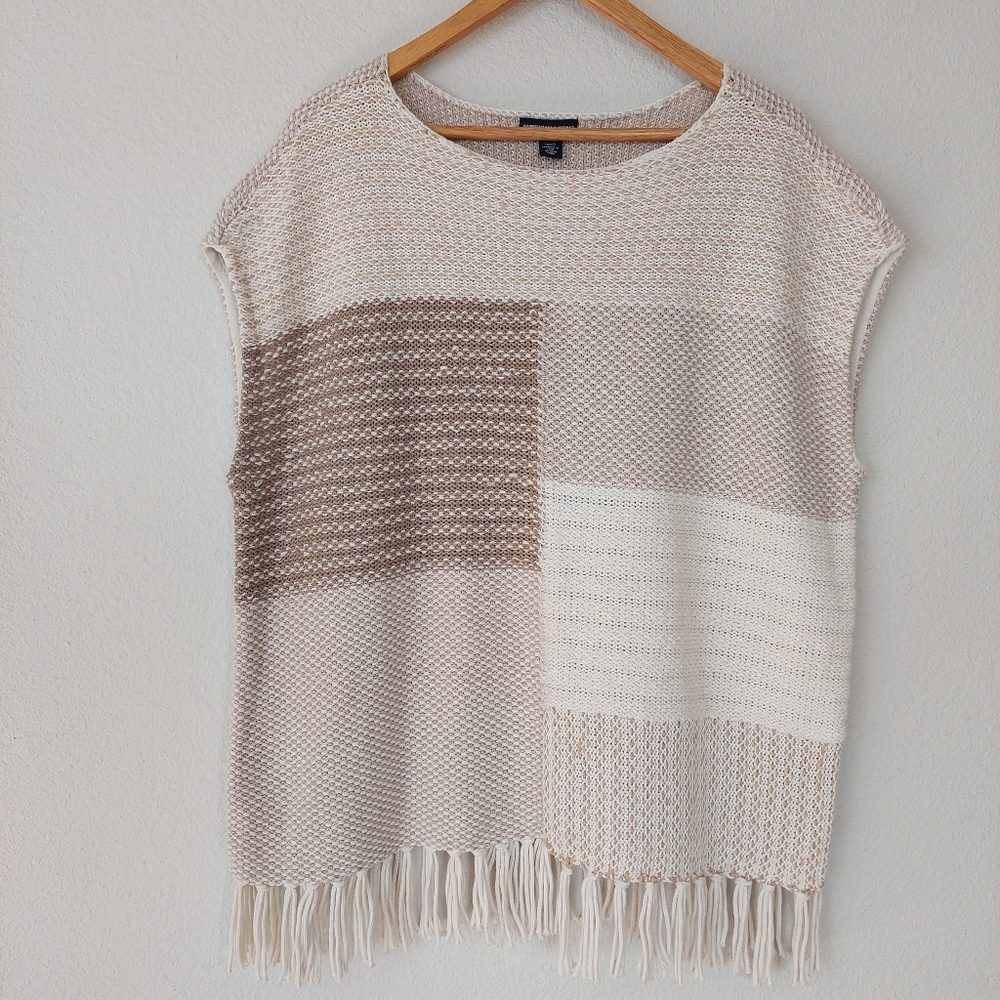 American Living Boxy Fit Fringe Neutral‎ Sweater Top Size XL